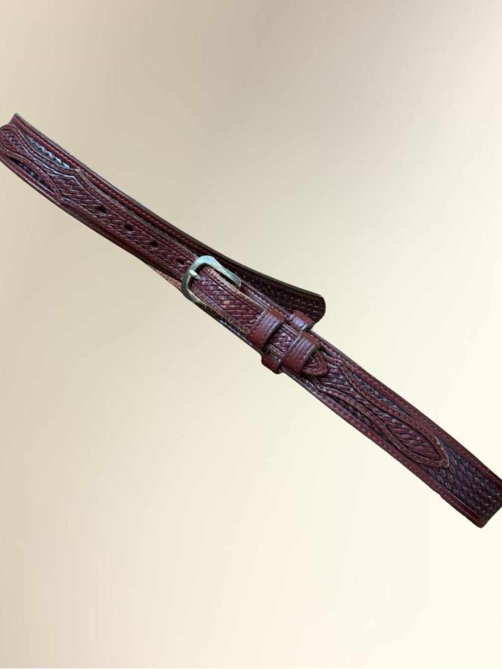 Vintage Brown Leather Belt with Silver-Tone Buckle